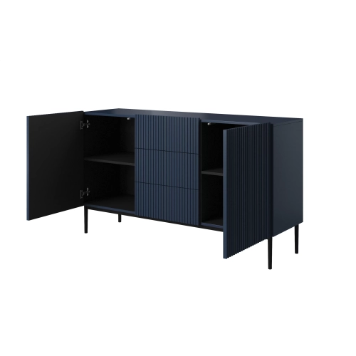 Komoda Nicole 150 cm z szufladami i półkami - granat / czarne nóżki - Limitowana oferta